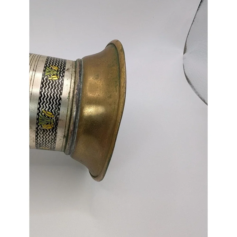 Vintage Egyptian Hieroglyph Metal Vase Brass Trim Decor 10